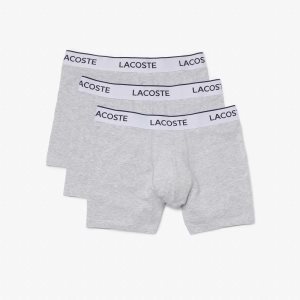 Lacoste 3-Pack Branded A Rayas Boxers Gris | 1278-EKRLD