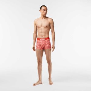 Lacoste 3-Pack Stretch Algodon Printed Trunks Naranjas Gris Blancas | 0916-VABDM