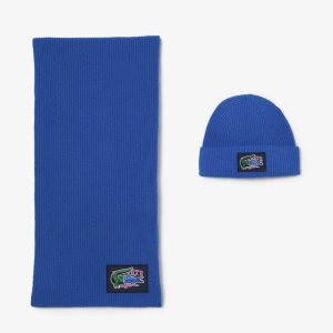 Lacoste Acanalado Lana Beanie And Scarf Gift Set Azules | 1396-UXCTA