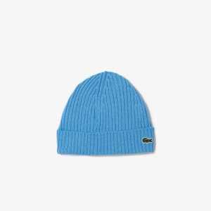 Lacoste Acanalado Lana Beanie Azules | 2657-EUSBV