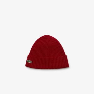 Lacoste Acanalado Lana Beanie Burdeos | 2598-ZAKQX