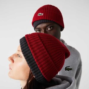 Lacoste Acanalado Lana Beanie Burdeos | 3954-RNDFI