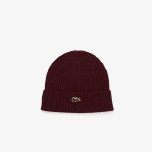 Lacoste Acanalado Lana Beanie Burdeos | 8395-KVCXI