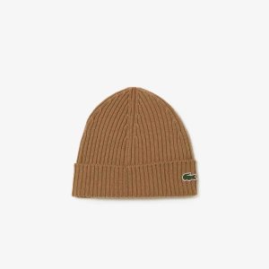 Lacoste Acanalado Lana Beanie Marrones | 2587-JCQTD