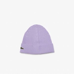 Lacoste Acanalado Lana Beanie Moradas | 0138-WPSNH