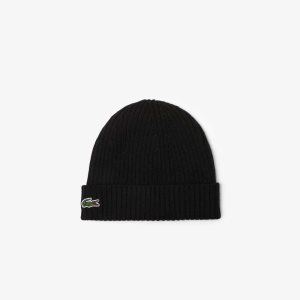 Lacoste Acanalado Lana Beanie Negras | 2583-DTEXJ