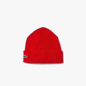 Lacoste Acanalado Lana Beanie Rojas | 0198-WYBVD