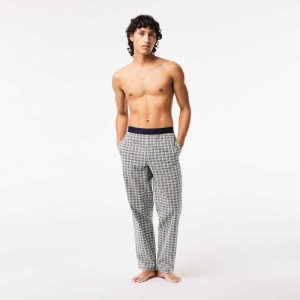 Lacoste Algodon Poplin Check Print Pajama Pants Verde Azul Marino Azules Naranjas Amarillo | 7638-OTAUB