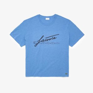 Lacoste Big Fit Signature Print Azules | 4526-WRIYU