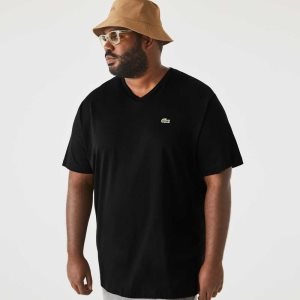 Lacoste Big Fit V-Neck Jersey Negras | 7602-EZBIA