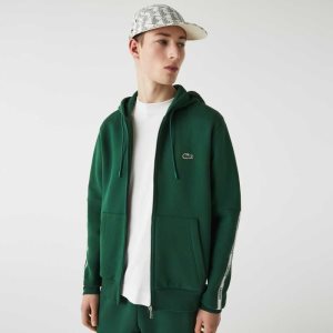 Lacoste Branded Bands Zippered Fleece Hoodie Verde | 1654-TLVWG