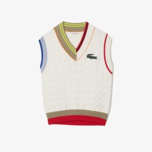 Lacoste Cable Knit Vest Blancas | 2386-CZQEA