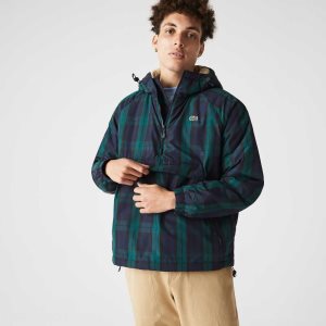 Lacoste Checkered Acolchado Pullover Windbreaker Verde Azul Marino Azules Negras | 5481-KGVEF