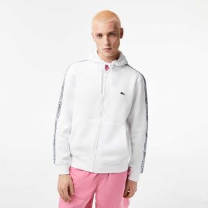 Lacoste Classic Fit Zipped Hoodie with Brand Stripes Blancas | 1903-ZUGES