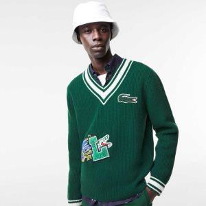 Lacoste Comic Badge Verde Blancas | 9132-UQBRS