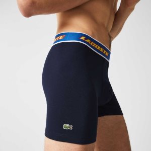 Lacoste Contrast Cintura Boxer Brief 3-Pack Azul Marino Azules Rojas Blancas Azules | 7513-FMGWQ