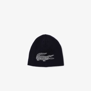 Lacoste Contrast Crocodile Reversible Beanie Azul Marino Azules Gris | 6431-AQDEK