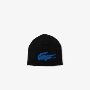 Lacoste Contrast Crocodile Reversible Beanie Negras Azules | 9837-TRQJM