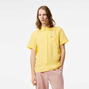 Lacoste Corta Sleeve Linen Amarillo | 6184-TPCOD