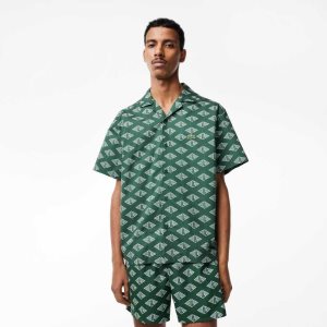 Lacoste Corta Sleeve Monogram Print Verde Blancas | 3942-CYPRZ