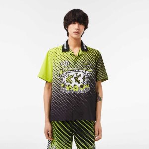 Lacoste Corta Sleeve Ombre Checkerboard Print Amarillo Negras | 4835-RMTDL