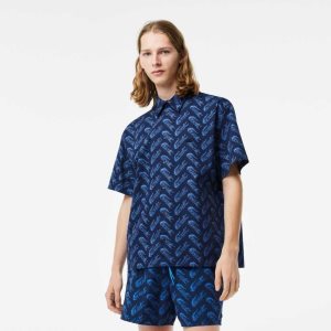 Lacoste Corta Sleeve Vintage Print Azul Marino Azules Azules | 3862-QSWGX