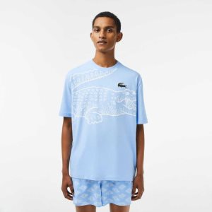 Lacoste Crew Neck Loose Fit Crocodile Print Azules | 3412-YPNTZ