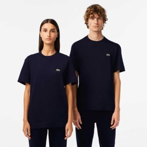 Lacoste Crew Neck Organic Algodon Azul Marino Azules | 7204-HMDAZ