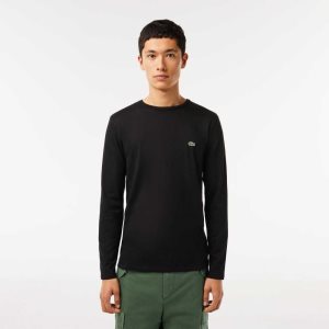 Lacoste Crew Neck Pima Algodon Jersey Negras | 4365-FLHNV