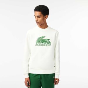 Lacoste Crew Neck Unbrushed Fleece Blancas | 8063-BXZTJ