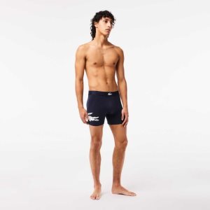 Lacoste Crocodile Cintura Long Stretch Algodon Boxer Brief 3-Pack Azul Marino Azules Blancas Gris Azul Marino Azules | 0468-ISJTL