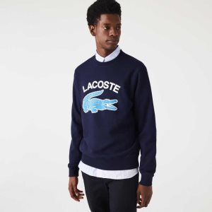 Lacoste Crocodile Print Crew Neck Azul Marino Azules | 5901-UTLSB