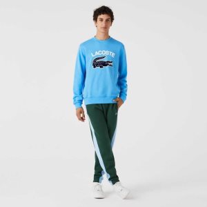 Lacoste Crocodile Print Crew Neck Azules | 2318-CLFJY