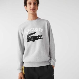 Lacoste Crocodile Print Crew Neck Gris | 0297-GQSKM