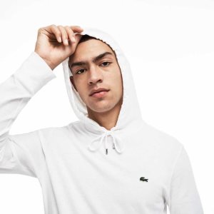 Lacoste Encapuchado Algodon Jersey Sweatshirt Blancas | 7135-UJFZB