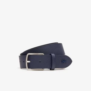 Lacoste Engraved Hebilla Texturised Cuero Belt Azul Marino | 7518-IBNOH