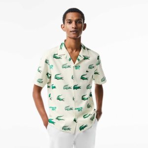 Lacoste Golf Printed Corta-Sleeve Blancas | 3725-JAMLT