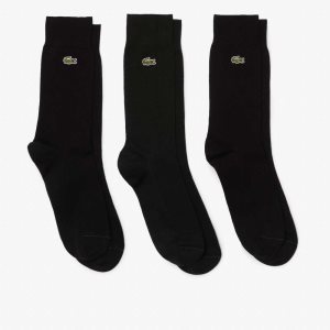 Lacoste High-Cut Algodon Pique 3-Pack Negras | 8025-LUIDH