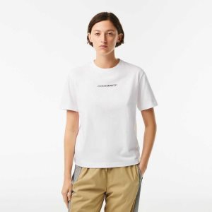 Lacoste Jersey Contrast Print T-Shirt Blancas | 6710-YRELH