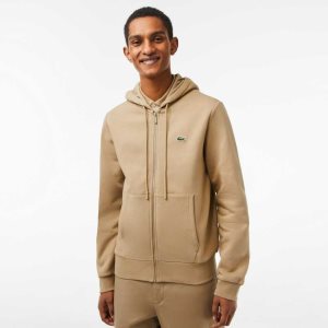 Lacoste Kangaroo Pocket Fleece Zipped Beige | 2501-RGCBI