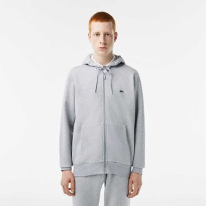 Lacoste Kangaroo Pocket Fleece Zipped Gris | 2364-TZBYX