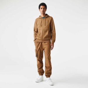 Lacoste Kangaroo Pocket Fleece Zipped Marrones | 8975-WJMDB