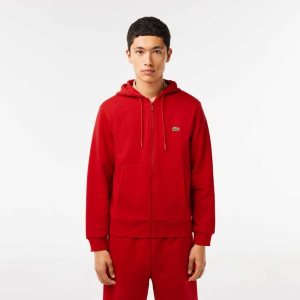 Lacoste Kangaroo Pocket Fleece Zipped Rojas | 8624-KIFDX