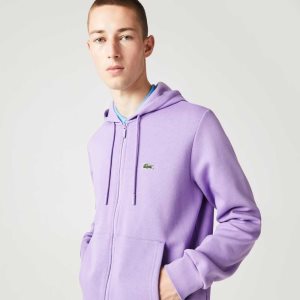 Lacoste Kangaroo Pocket Fleece Zipped Sweatshirt Moradas | 3895-YDWQT