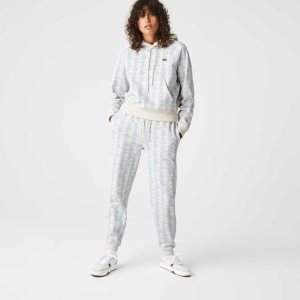 Lacoste LIVE Monogram Design Fleece Tracksuit Blancas Azules | 7326-HSJGB