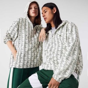 Lacoste LIVE Monogram Patterned Pullover Windbreaker Blancas Verde | 5374-IKRYL