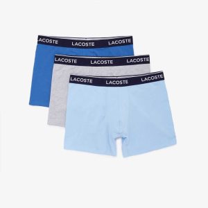 Lacoste Long Stretch Algodon Boxer Brief 3-Pack Azules Gris | 3295-JNAPO