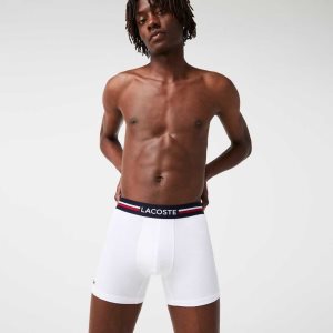 Lacoste Long Stretch Algodon Jersey Boxer Brief 3-Pack Azul Marino Azules Blancas | 9278-FTGDQ