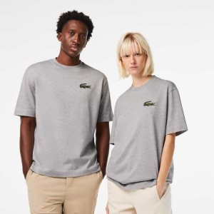 Lacoste Loose Fit Large Crocodile Organic Algodon Gris | 4935-DOLFR