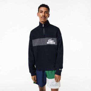 Lacoste Loose Fit Organic Algodon Half Zip Azul Marino Azules | 0819-AIXRP